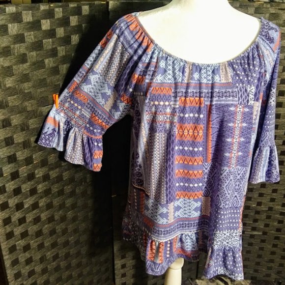SOUTHWEST/AZTEC PATTERN TOP/ BLOUSE/WOMEN L/SIGNATURE STUDIO - Picture 2 of 7